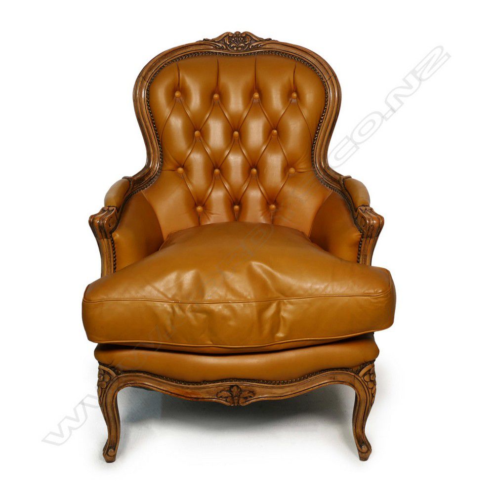 Caramel Leather French Armchair with Button Back Seating Singles