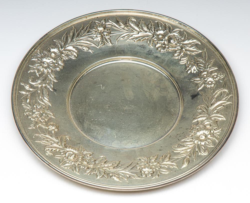 Floral Embossed Sterling Silver Dish, 25cm Diameter Bowls, Comports and Dishes Silver
