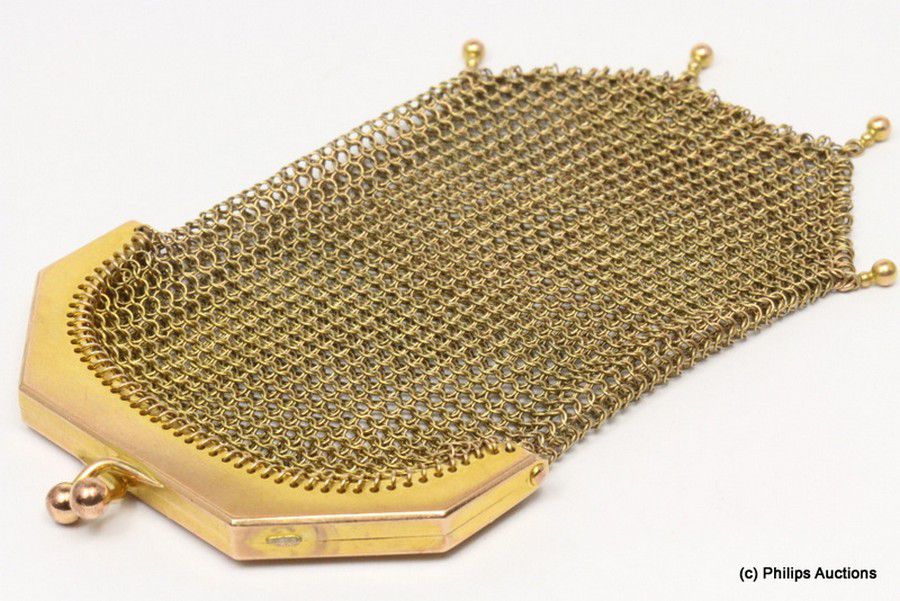 Twisted Gold Mesh Purse with Bead Drops Handbags & Purses Costume
