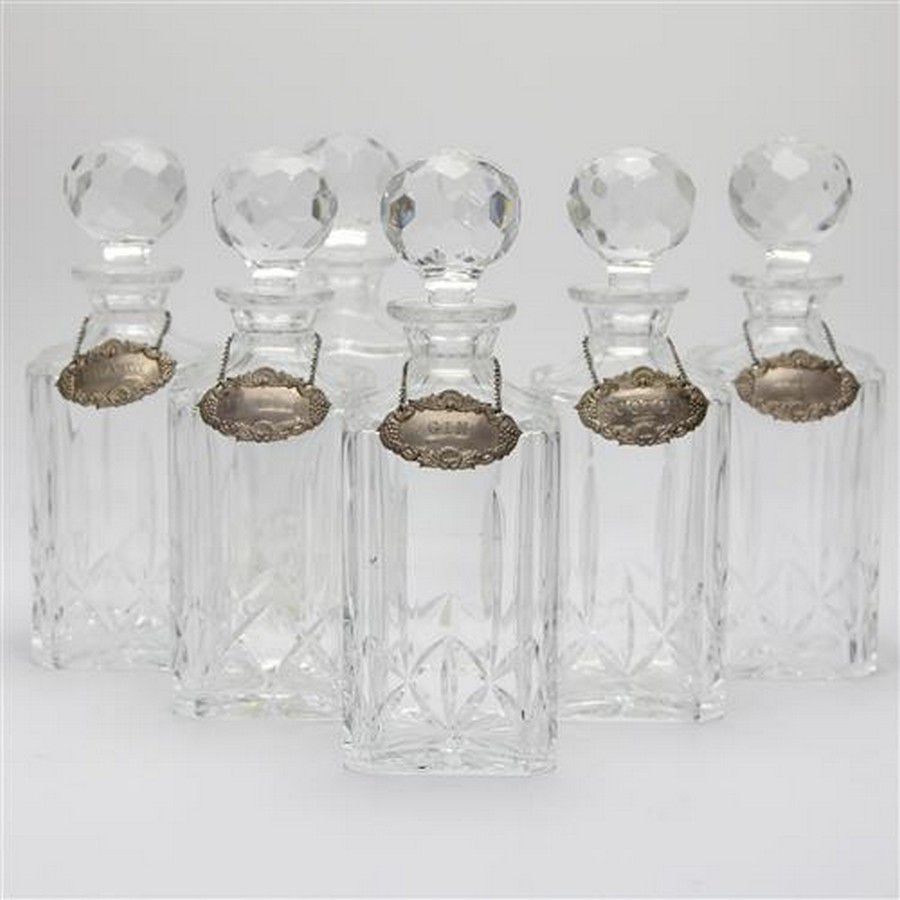 Atlantis Crystal Decanter Set with Sterling Silver Labels Wine Labels