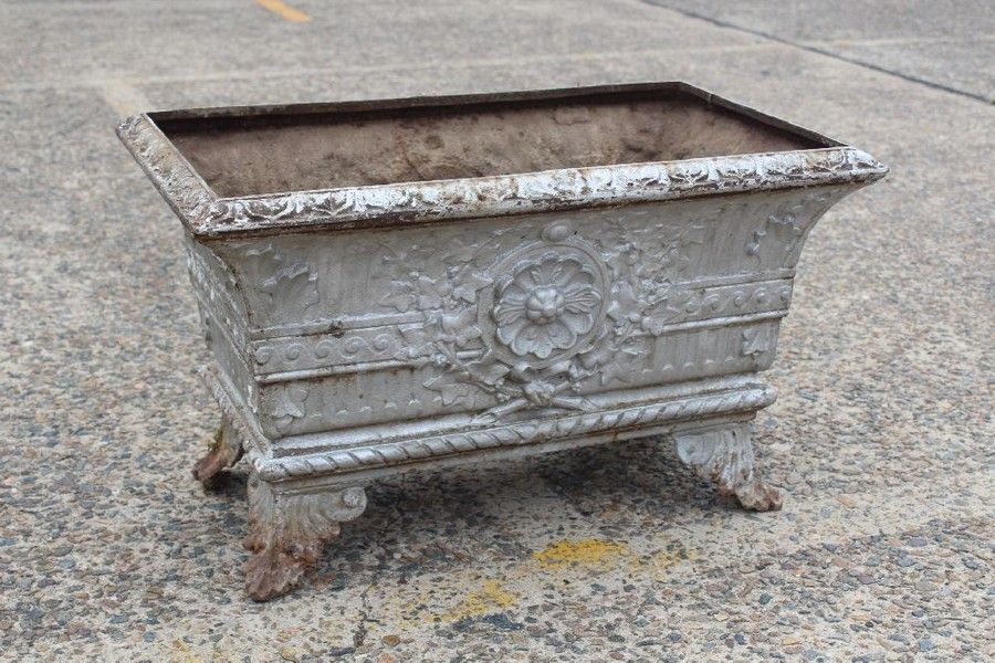 Antique French cast iron jardiniere, 39 cm high, 62 cm wide, 37