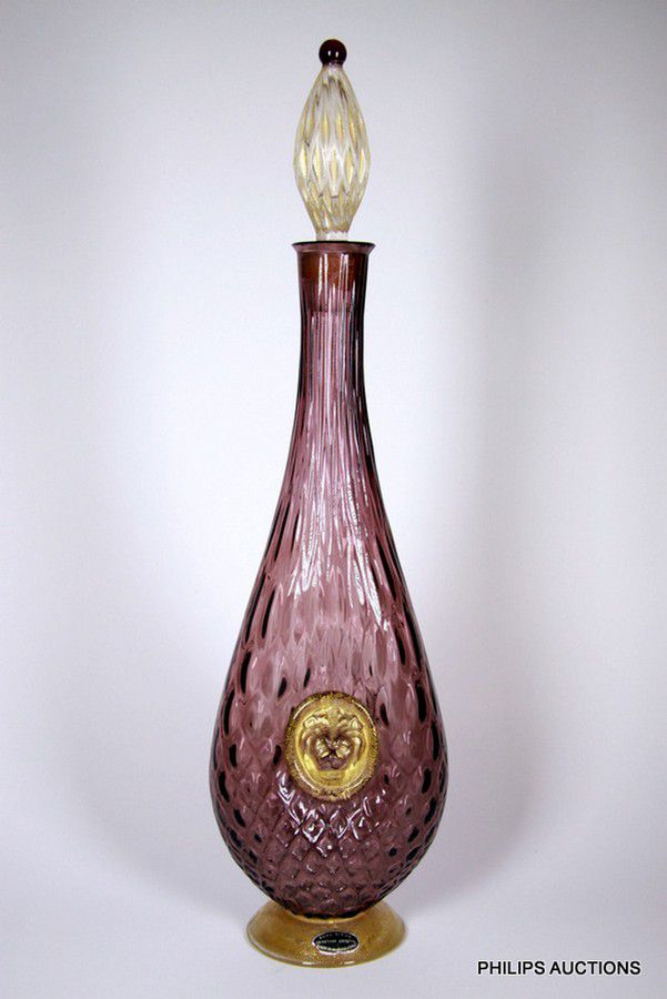 Purple Glass Decanter with Aventurine Inclusions