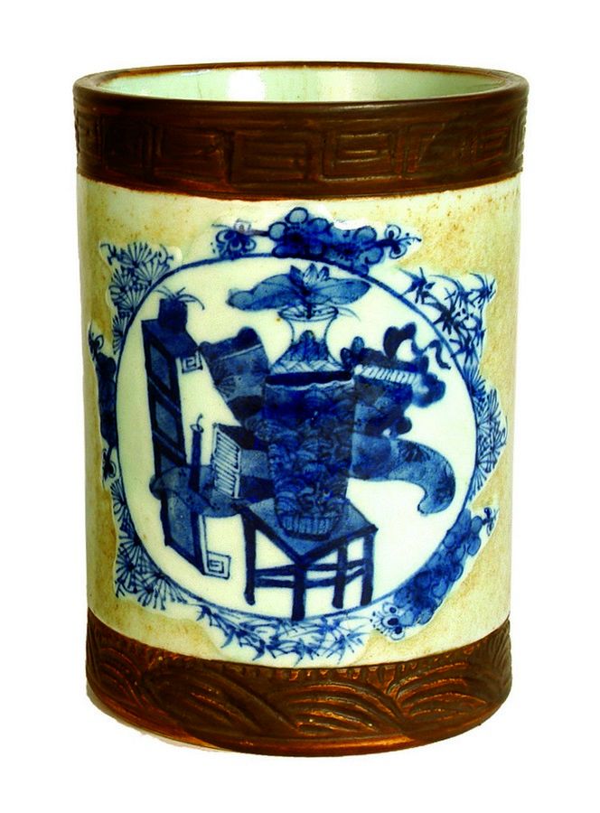 Blue and White Precious Objects Porcelain Brush Pot Ceramics