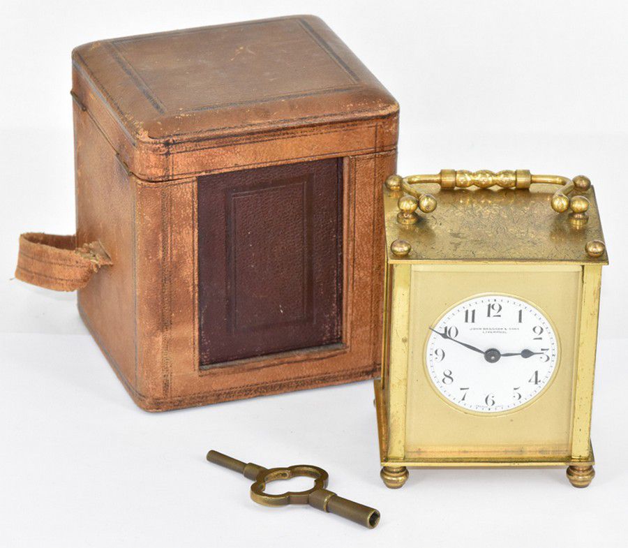Antique Brass Carriage Clock with Leather Case Clocks Carriage
