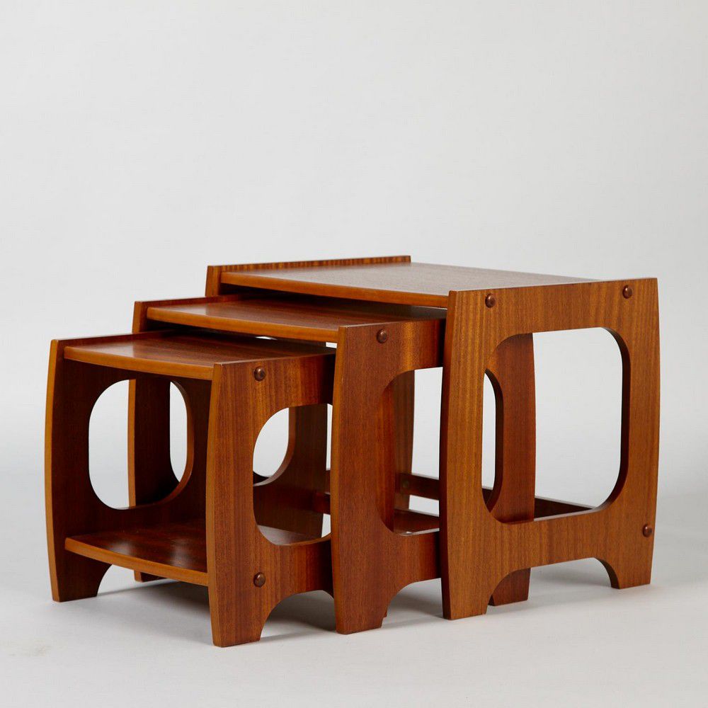 Mahogany Veneer Nesting Tables MidCentury High Gloss Finish Zother Furniture Post 1950