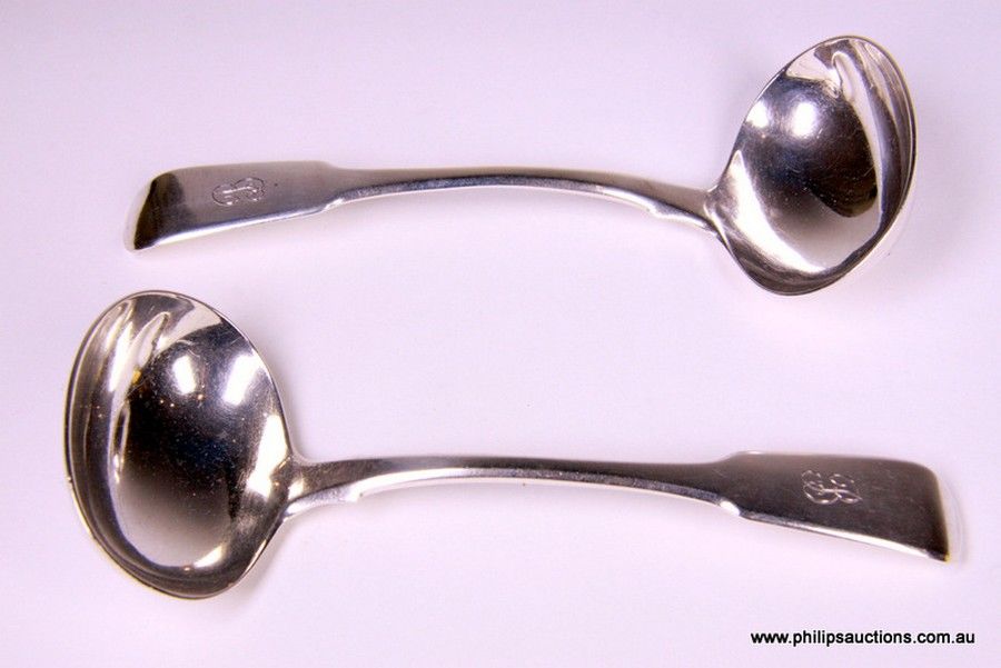 Monogrammed Silver Gravy Ladles by William Bateman Flatware/Cutlery