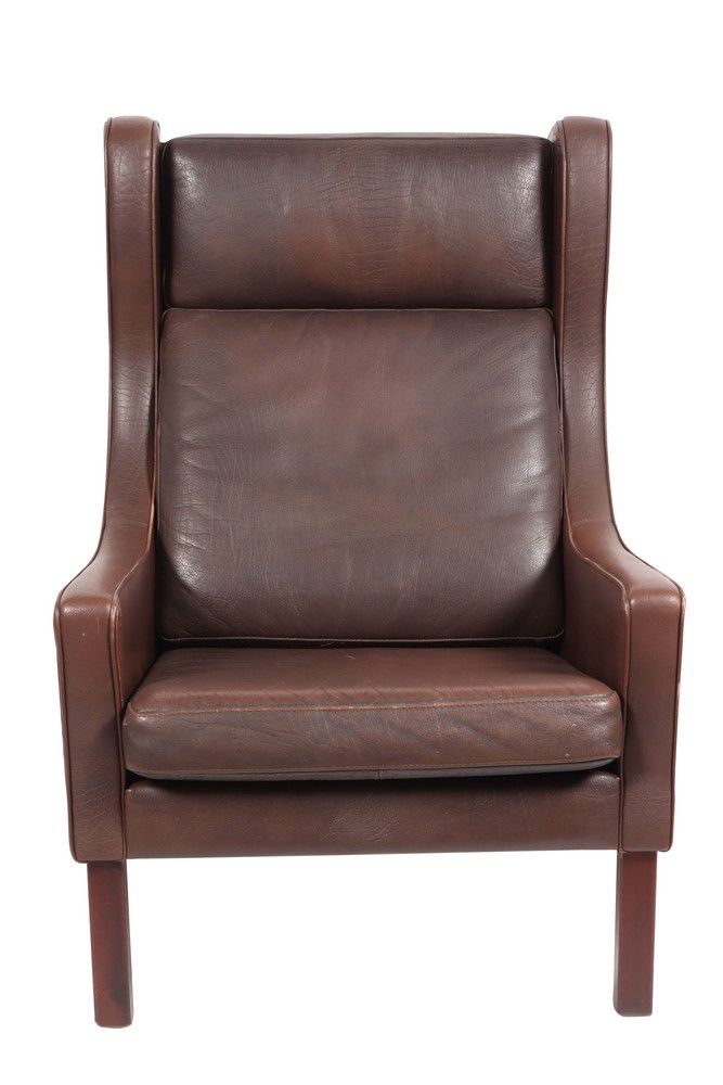 Danish HighBack Leather Armchair, 1960s Design Scandinavian Named