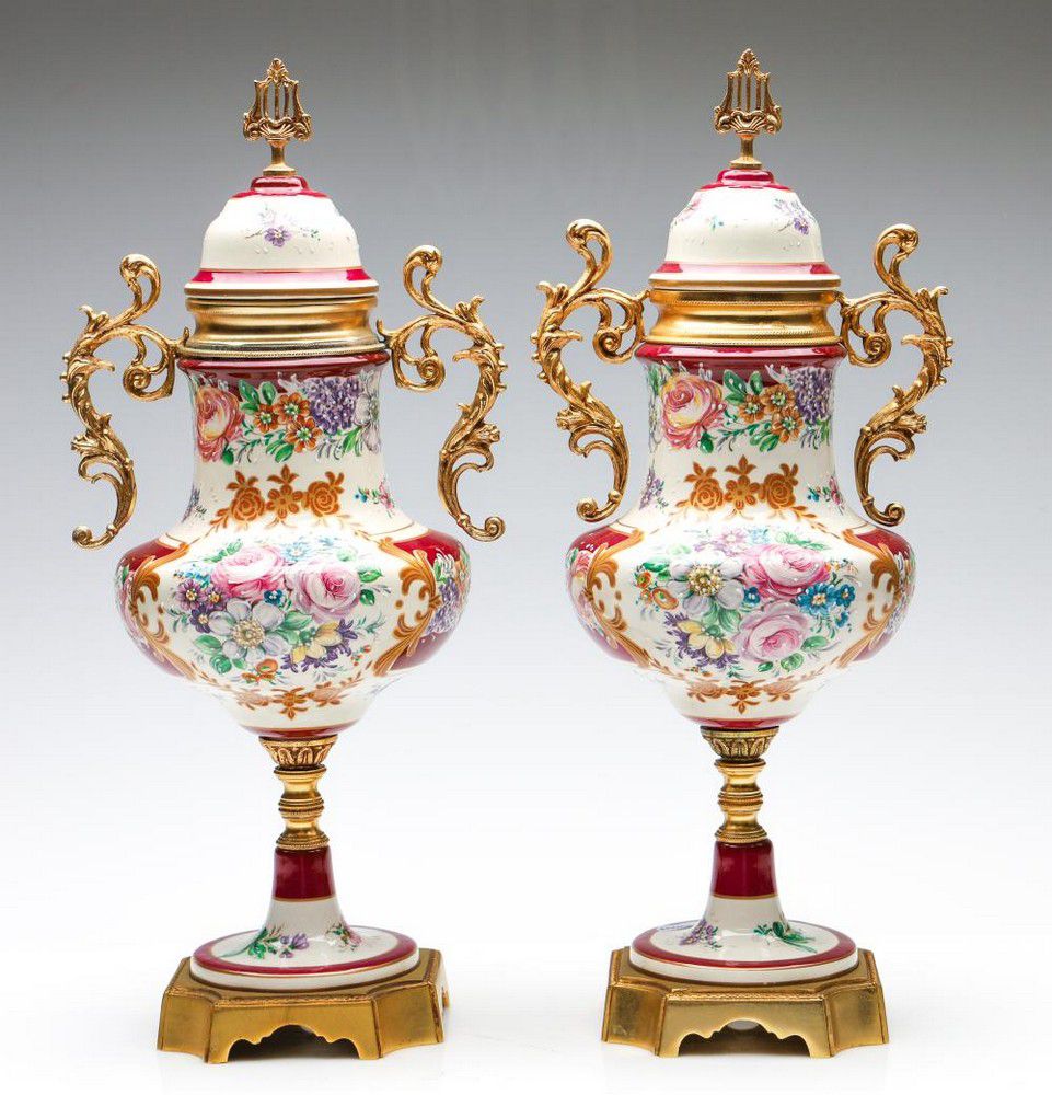 Limoges HandPainted Twin Handled Urns (41cm) Limoges Ceramics