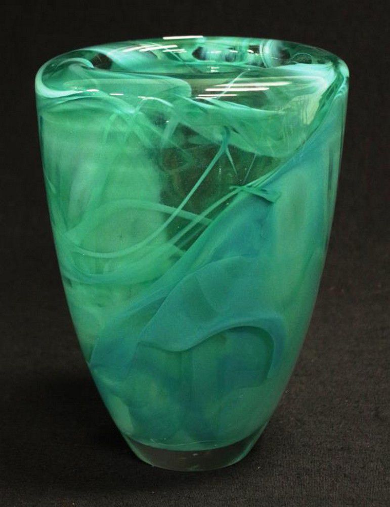 Green Crystal Vase by Kosta Boda 20cm Tall Scandinavian Named