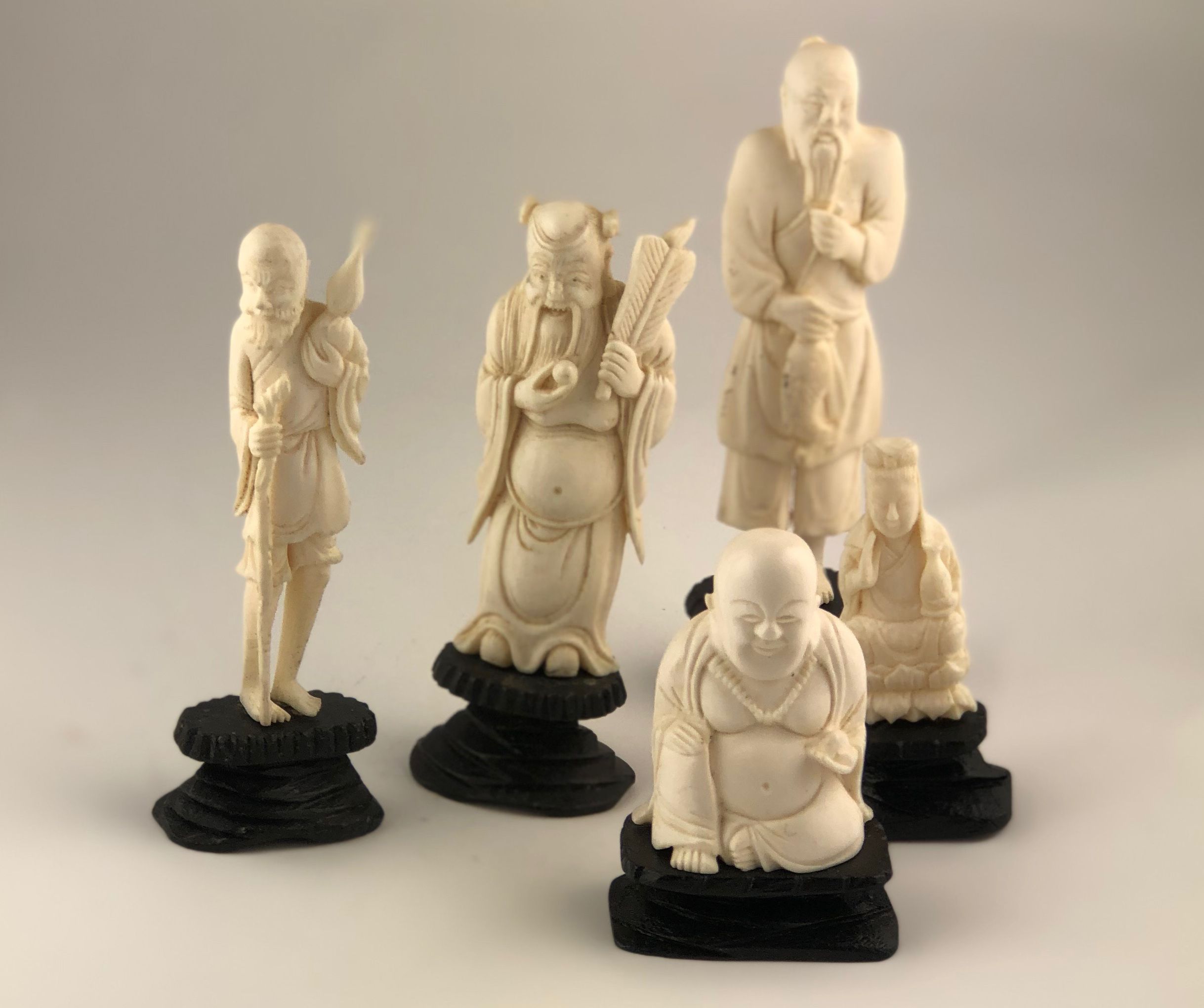 Carved Ivory Immortals A Collection of Five Figures Zother incl
