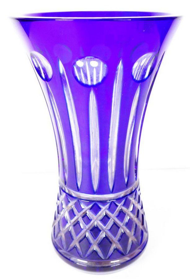 Bohemian blue flashed glass mantle vase (height 24 cm. European Glass