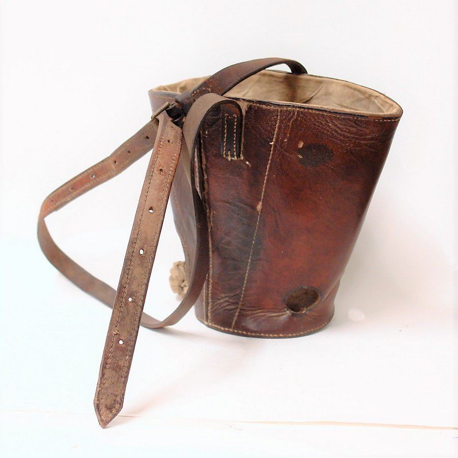 Stitched Leather Horse Feed Bag with Adjustable Strap Handbags
