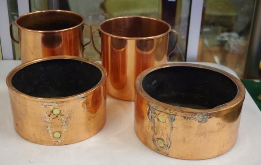 Assorted Antique Copper Pots Set Copper Metalware
