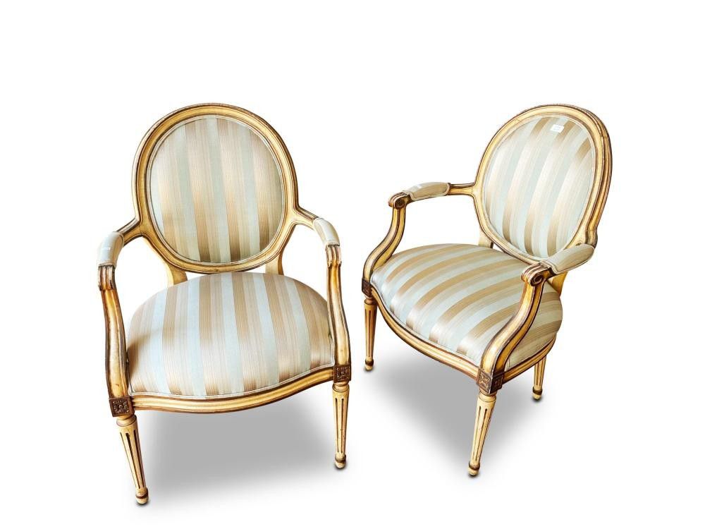 Pair of French Louis XI style fauteuils, with upholstered… Seating