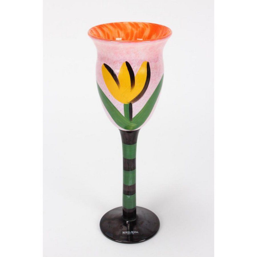 Handpainted Tulip Goblet by Ulrica Hydman Vallien Scandinavian