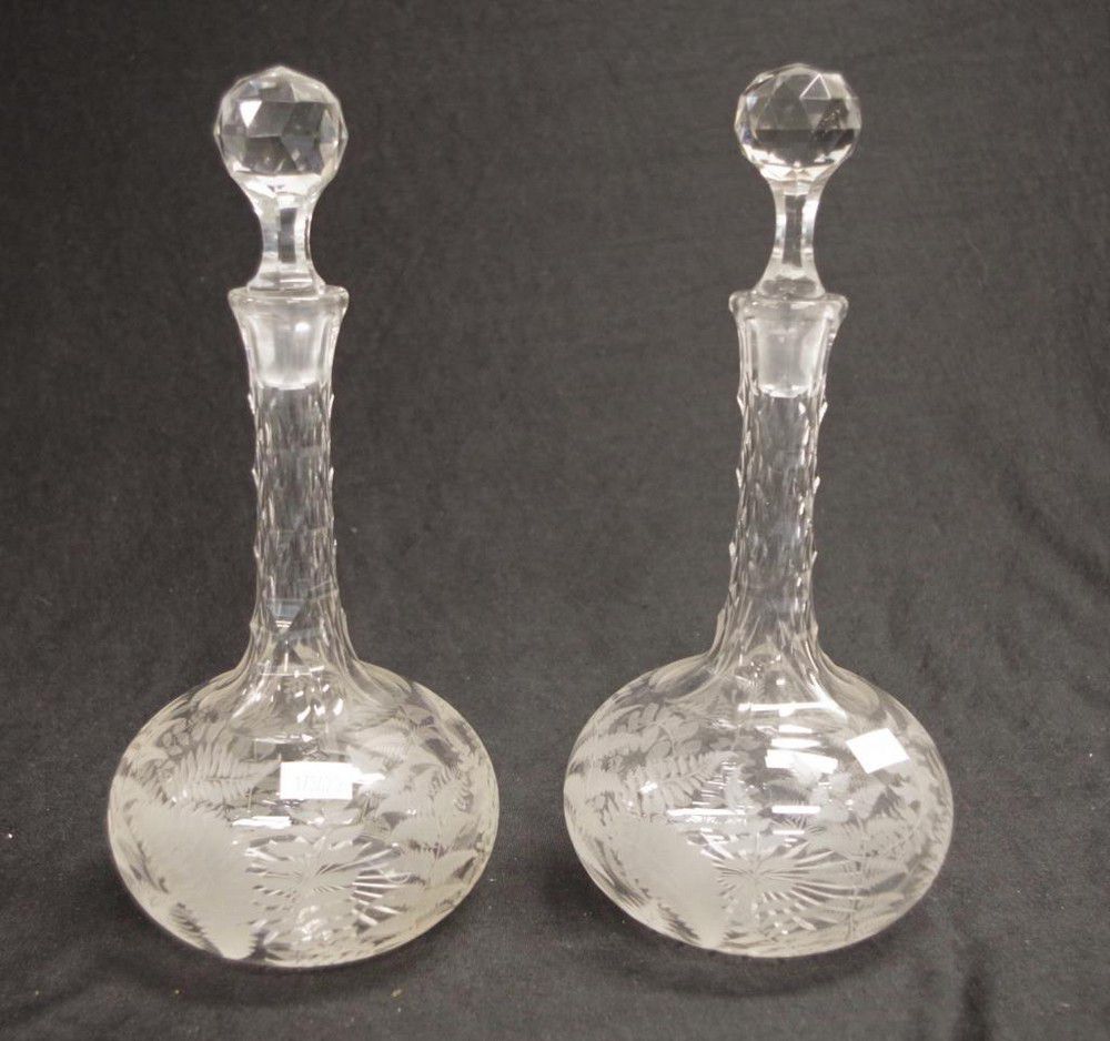 Etched Crystal Wine Decanters with Leaf and Fern Design Alcohol Decanters Recreations