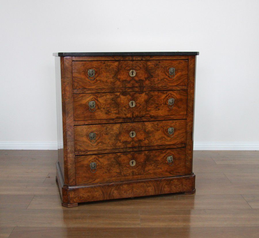 French Walnut Marble Top Chest with Four Drawers Chests of Drawers