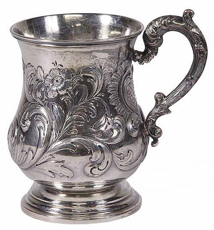 Victorian Sterling Silver Christening Cup with Floral Design Mugs
