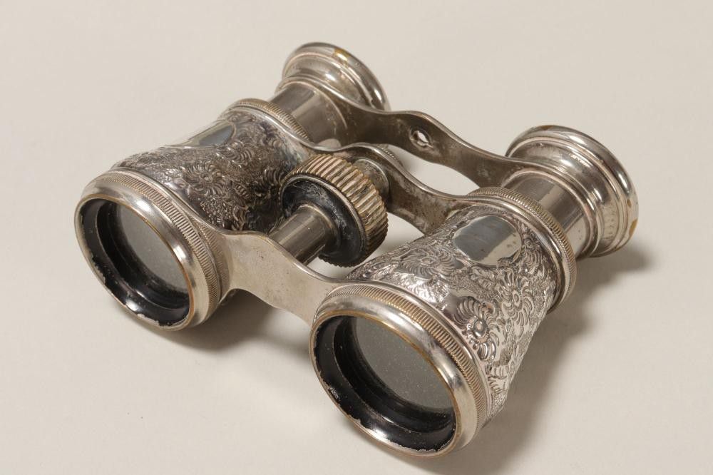 Victorian Sterling Silver Opera Glasses with Floral Handles Optical