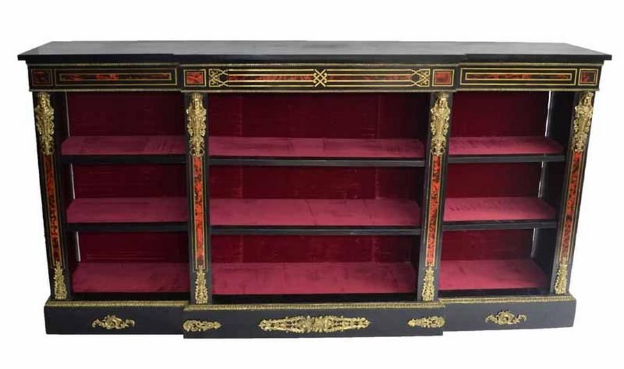 French Boulle & Ormolu Style Low Bookcase, Late 19th Century