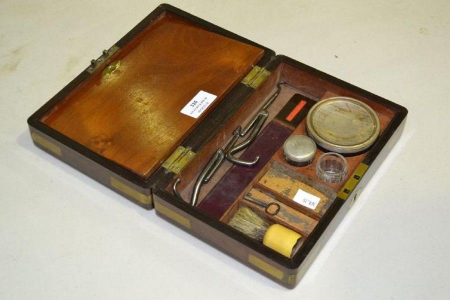 Antique BrassInlaid Vanity Set with Cutthroat Razors (9 words