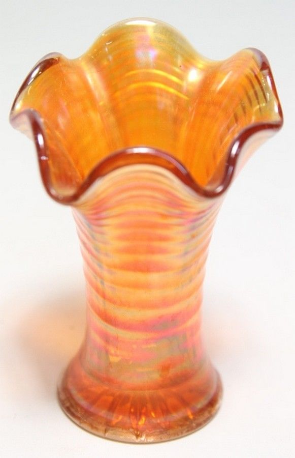 Frilled Amber Carnival Glass Vase Carnival Glass