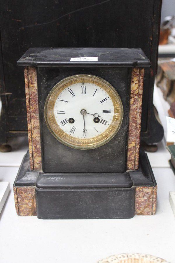 Antique Black Slate and Marble Mantle Clock Clocks Marble & Slate