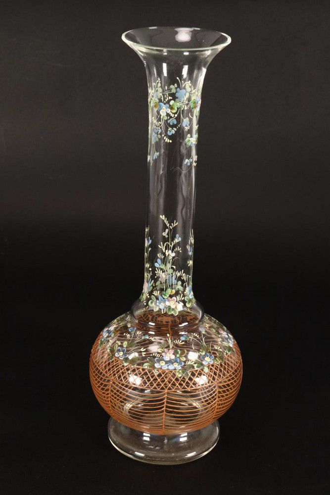 Enamel Floral Moser Glass Vase European Glass