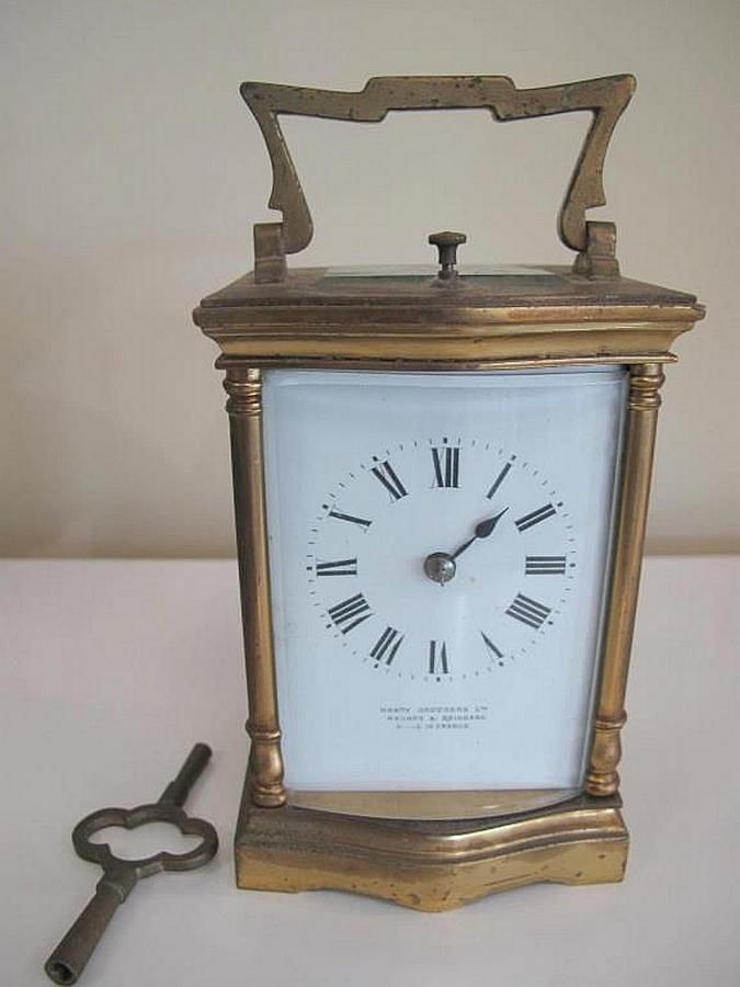 Antique French Brass Carriage Clock with Inscription Clocks