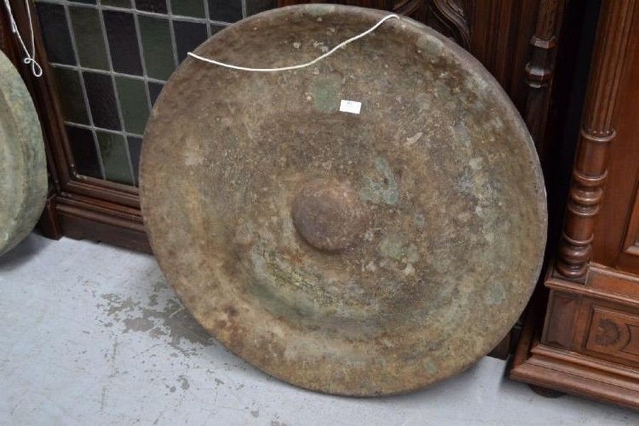 Large antique Chinese bronze gong, approx 84 cm dia Bronze Oriental