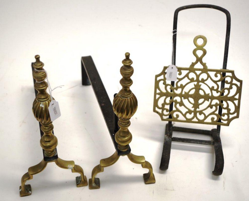 Brass Andirons Vintage Pair Structural Fireplace Accessories