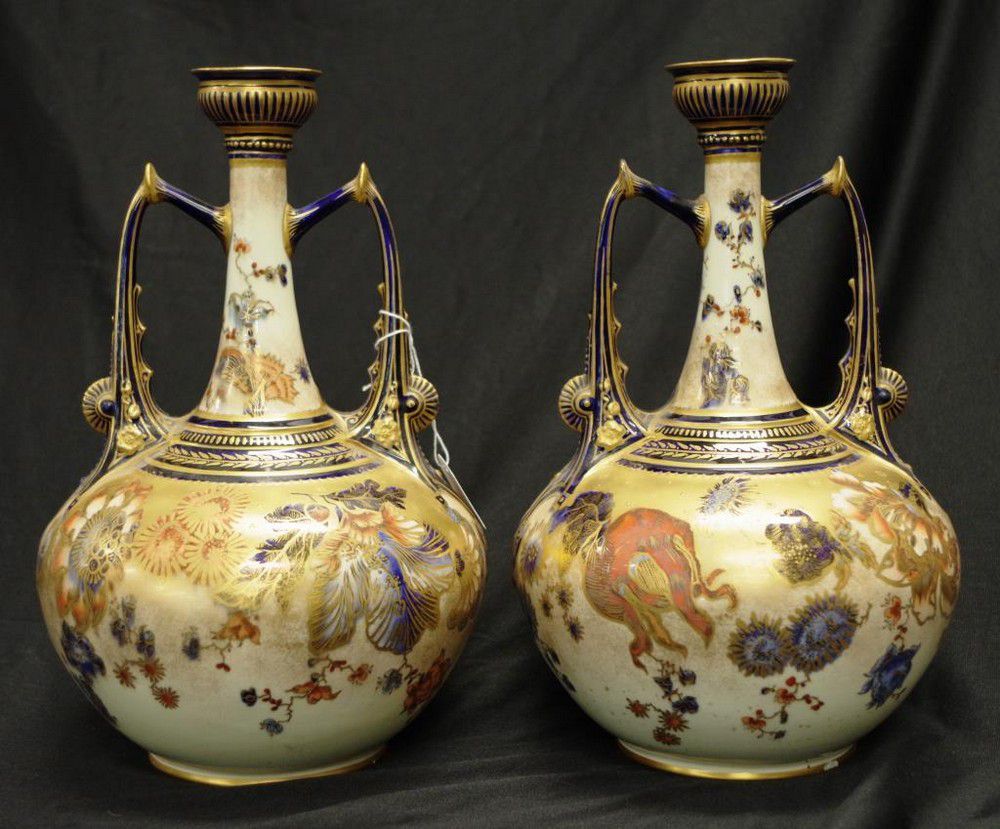 Pair of Antique Crown Derby Mantle Vases Royal Crown Derby Ceramics