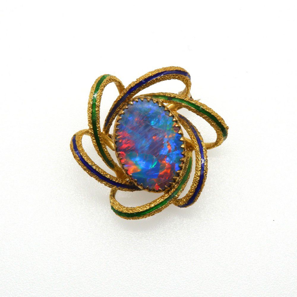 Enamelled Gold Brooch with Stunning Opal Doublet Brooches Jewellery