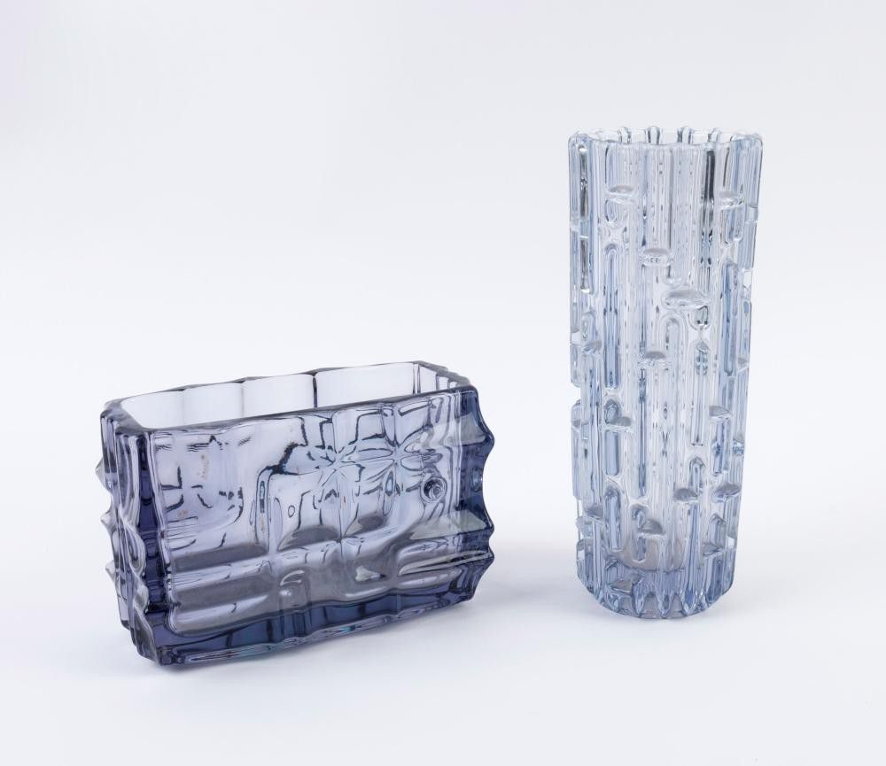 Scandinavian Purple Glass Vases Vintage Pair (25cm) Scandinavian