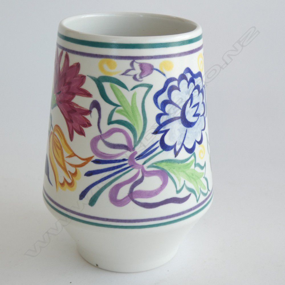 Colorful Poole Vase with Floral Motif and BMC Signature Poole Ceramics