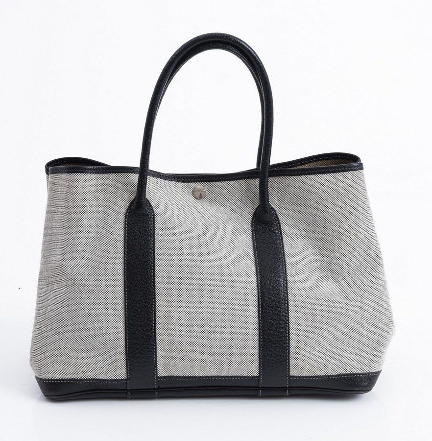 Hermes Grey Canvas Garden Party Bag with Leather Trim Handbags