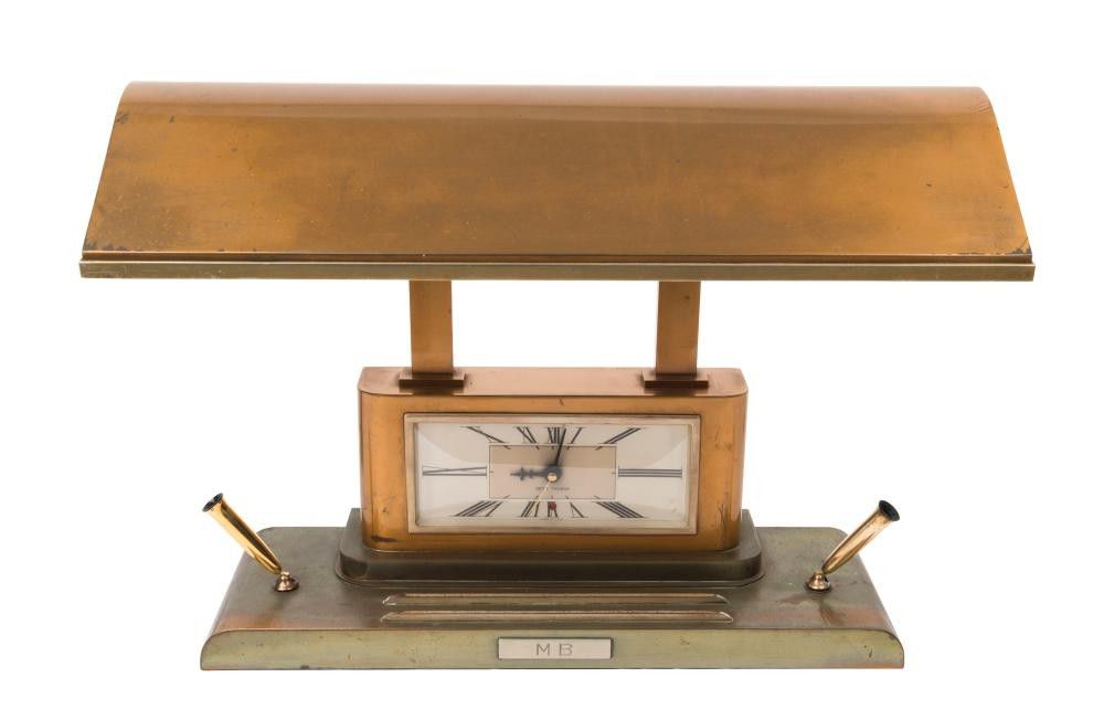 Art Deco Desk Clock with Lamp and Pen Holders Lamps Table & Desk