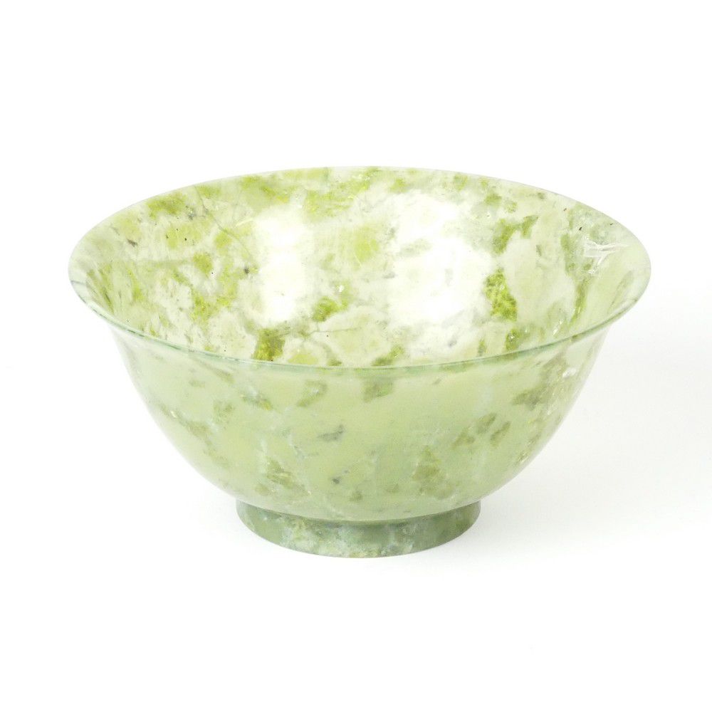 Flared Spinach Jade Bowl, 12.8 cm Diameter Jade Oriental