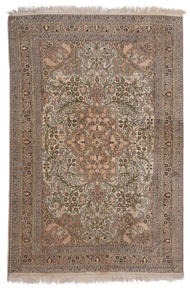 Kashan Silk Rug with Foliate Design Rugs & Carpets Textiles & Fabrics