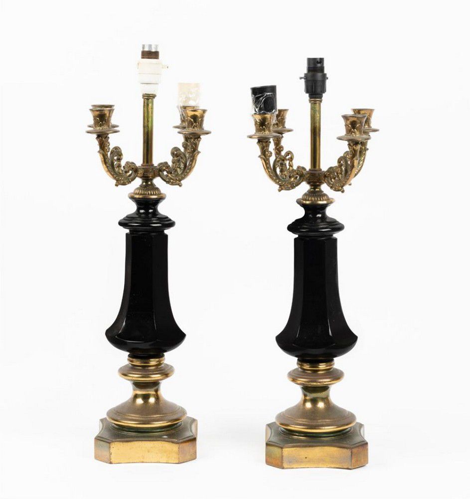Gilt Brass Candelabra Table Lamps, Classical Form, 20th Century