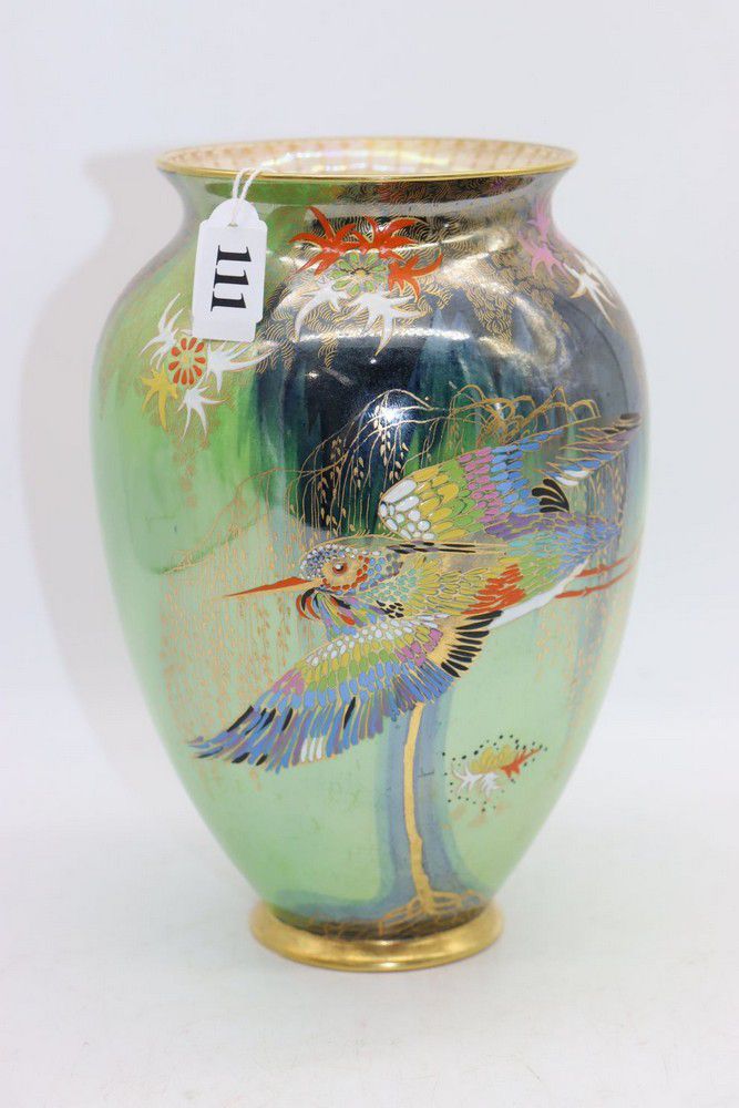 Art Deco Carlton Ware Vase with Gilt Bird Design Carlton Ware Ceramics