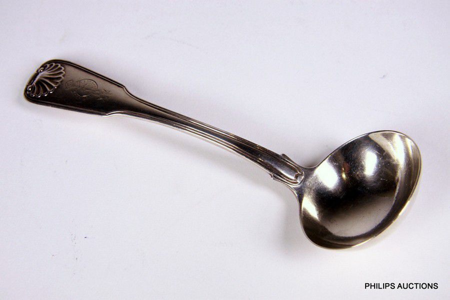 Sterling Silver Gravy Ladle with Engraved Armorials Flatware
