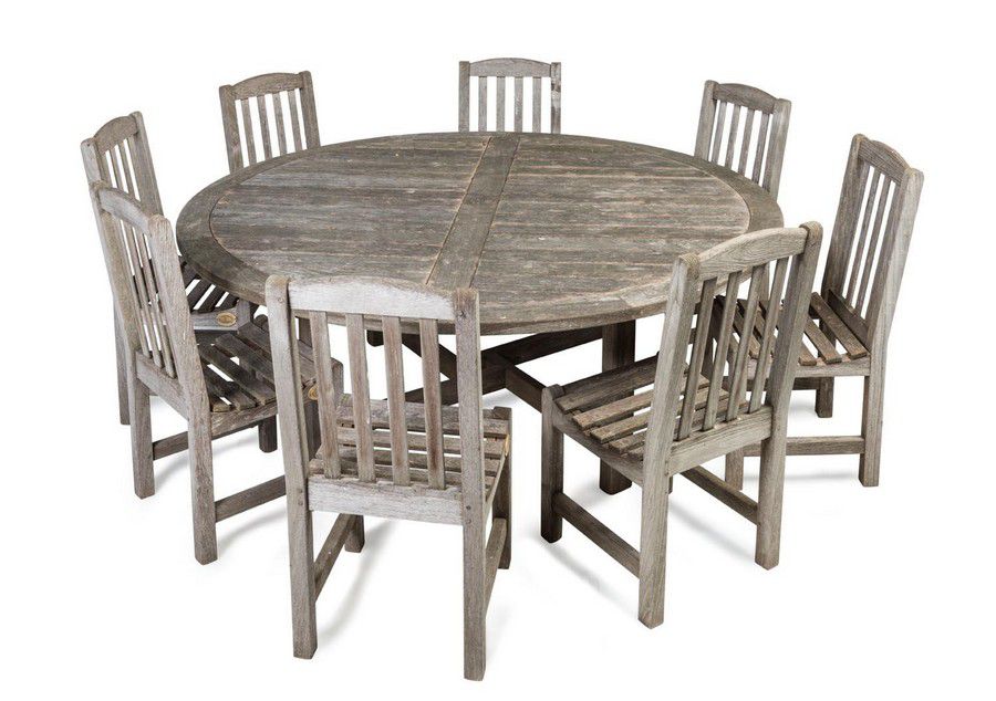 Teak Outdoor Set with Circular Table and Eight Chairs Decorative