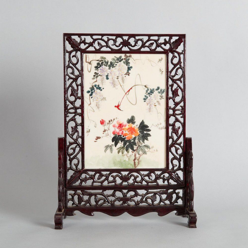 Chinese Porcelain Inlaid Table Screen 38.5 x 28 cm Ceramics