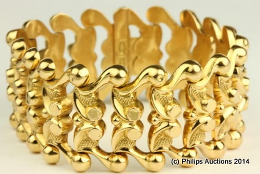 Vintage 9ct Gold Waved Bracelet with Beaded Edges Bracelets/Bangles