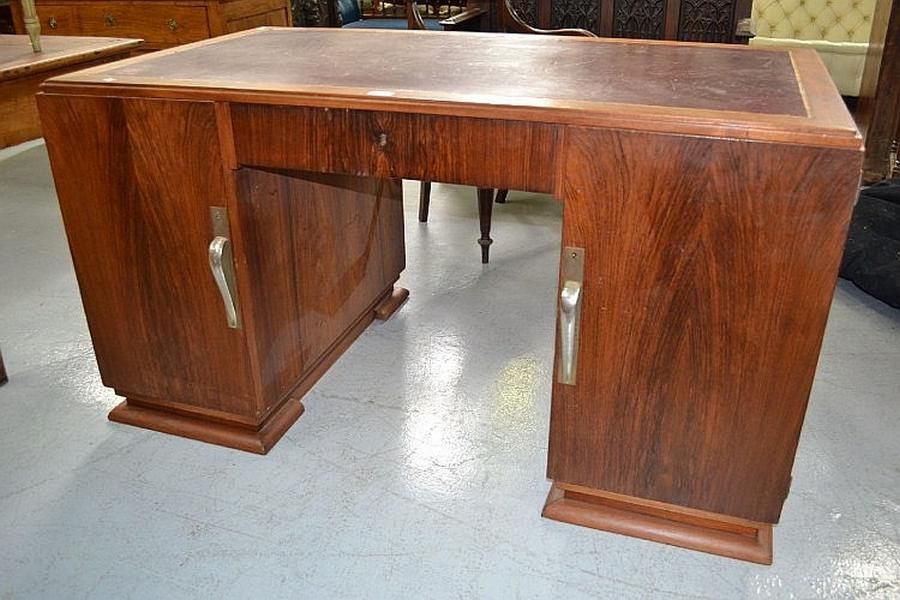 French Art Deco Desk with Leather Inset Desks zOther Furniture