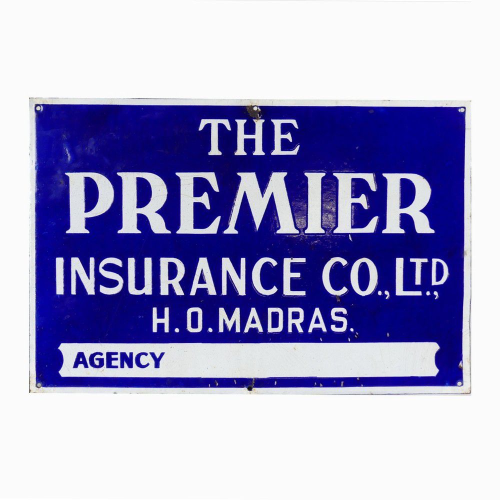 A vintage enamel sign, The Premier Insurance Company Ltd,… Signage