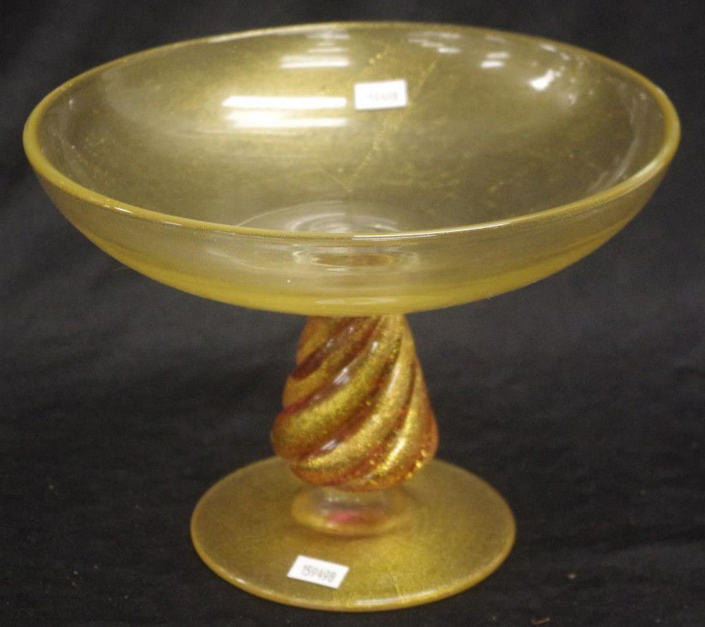 Aventurine Murano Glass Comport with Twisted Stem Base