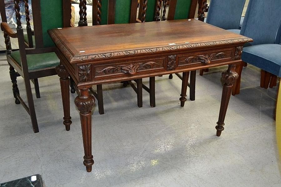 French Henri II Oak Desk with Two Drawers Desks zOther Furniture