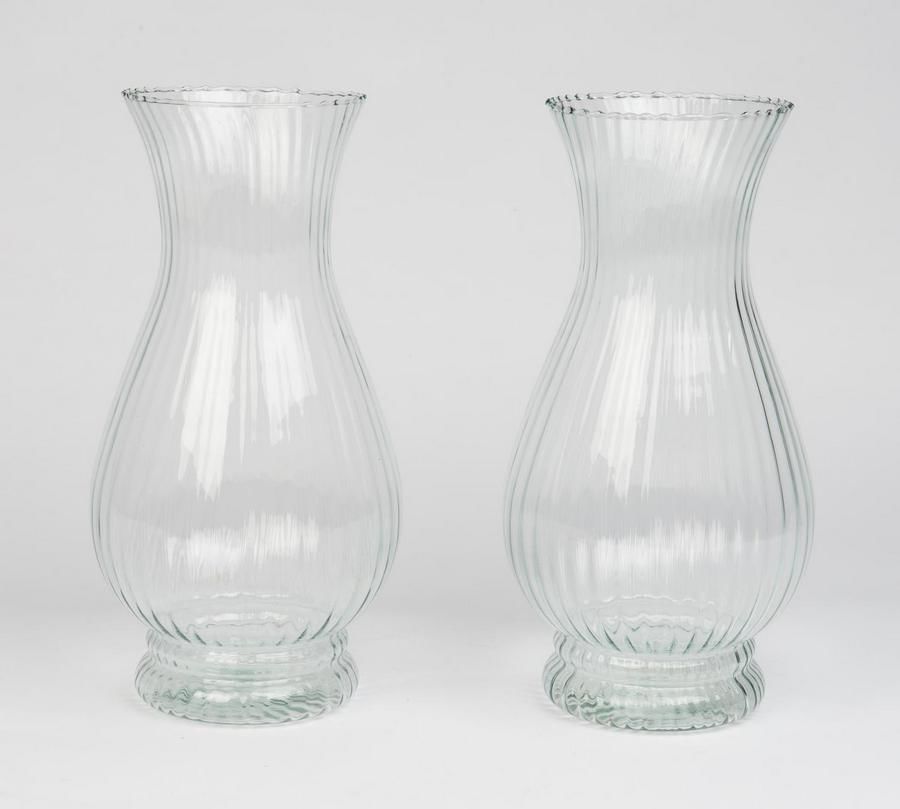 French Ribbed Glass Vases, 20th Century French Glass